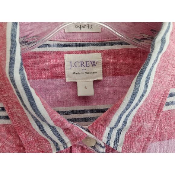 J. CREW Women's S Shirt Button Up Pink Striped Linen Cotton Long Sleeve Bust 38" - Picture 3 of 8